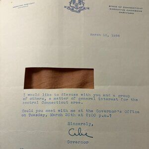 1956 Abraham Ribicoff Signed Autograph Letter – Connecticut Governor – Mar 13